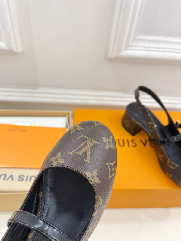 LV Romy Slingback Pump 35mm Marrone Scuro Monogram Pelle di Agnello