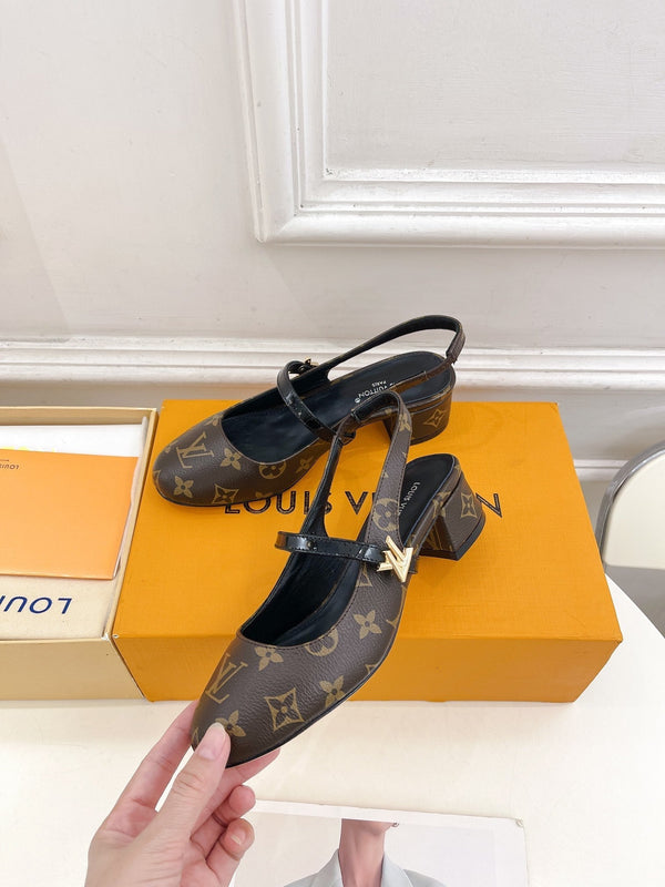 LV Romy Slingback Pump 35mm Marrone Scuro Monogram Pelle di Agnello