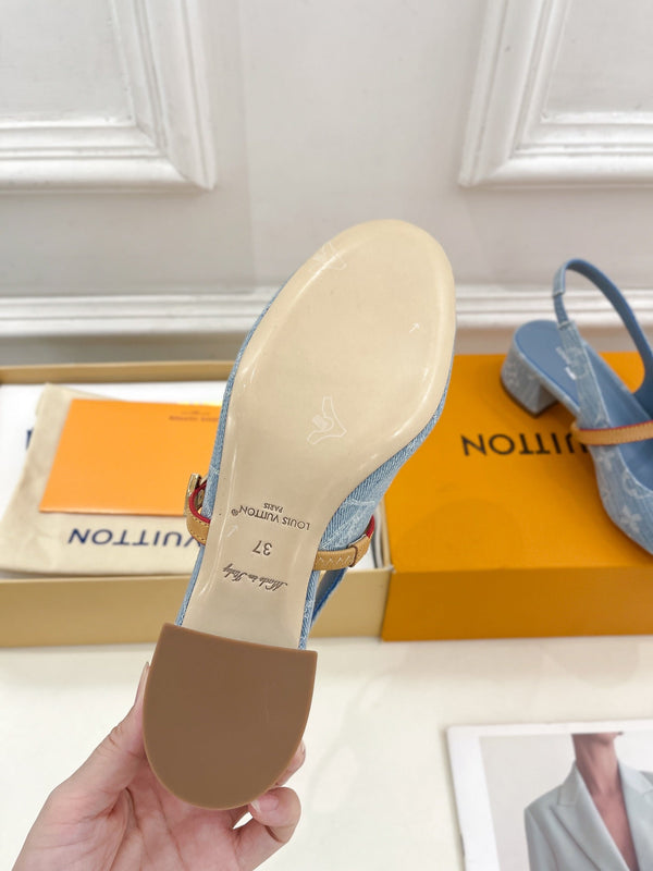 LV Romy Slingback Pump 35mm Light Blue Monogram Jacquard Fabric