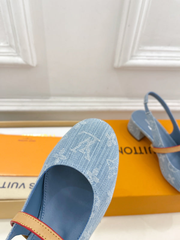 LV Romy Slingback Pump 35mm Light Blue Monogram Jacquard Fabric