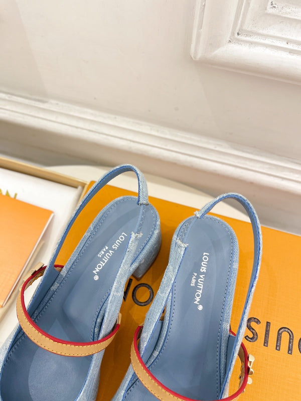 LV Romy Slingback Pump 35mm Light Blue Monogram Jacquard Fabric