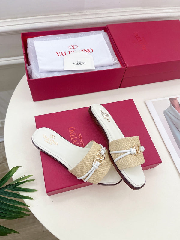 CIABATTA GARAVANI V LOGO SIGNATURE IN RAFIA BEIGE E PELLE DI VITELLO BIANCA