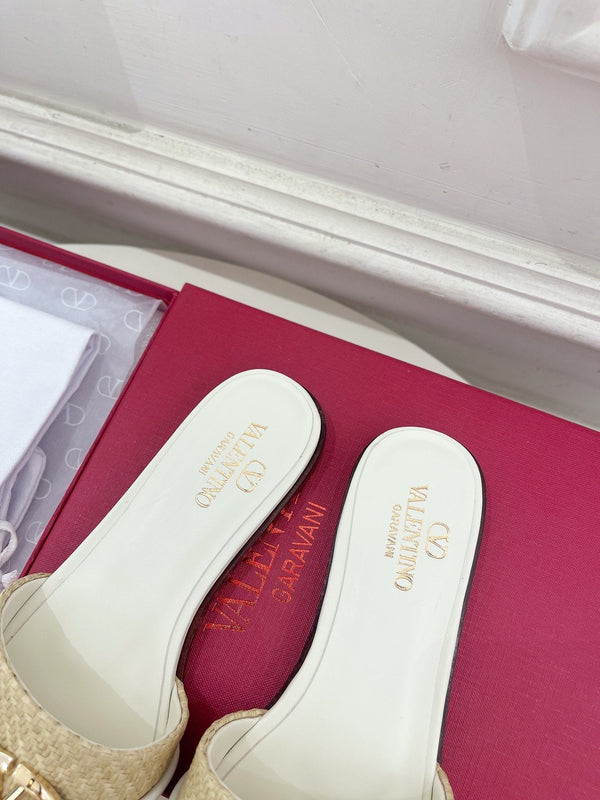 CIABATTA GARAVANI V LOGO SIGNATURE IN RAFIA BEIGE E PELLE DI VITELLO BIANCA