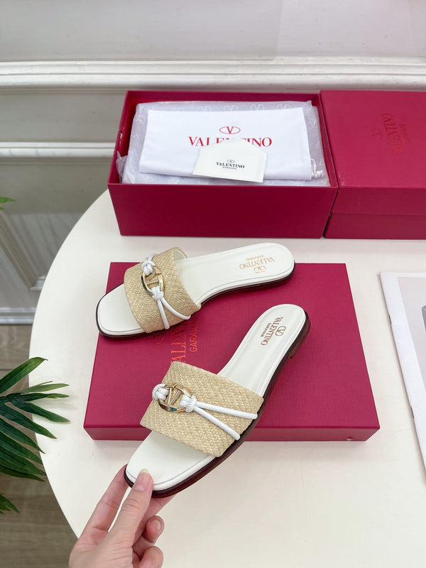 CIABATTA GARAVANI V LOGO SIGNATURE IN RAFIA BEIGE E PELLE DI VITELLO BIANCA