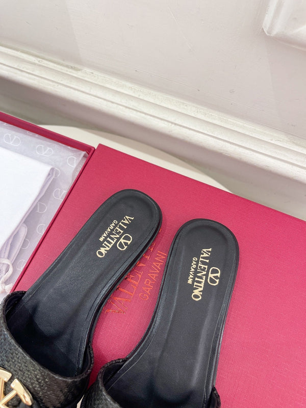 CIABATTA GARAVANI V LOGO SIGNATURE IN RAFIA NERA E PELLE DI VITELLO