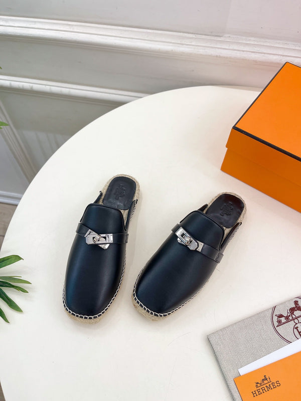 HM Feria Espadrille 20mm Black Calfskin And Handwoven Hemp Rope 967988