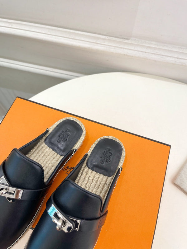 HM Feria Espadrille 20mm Black Calfskin And Handwoven Hemp Rope 967988