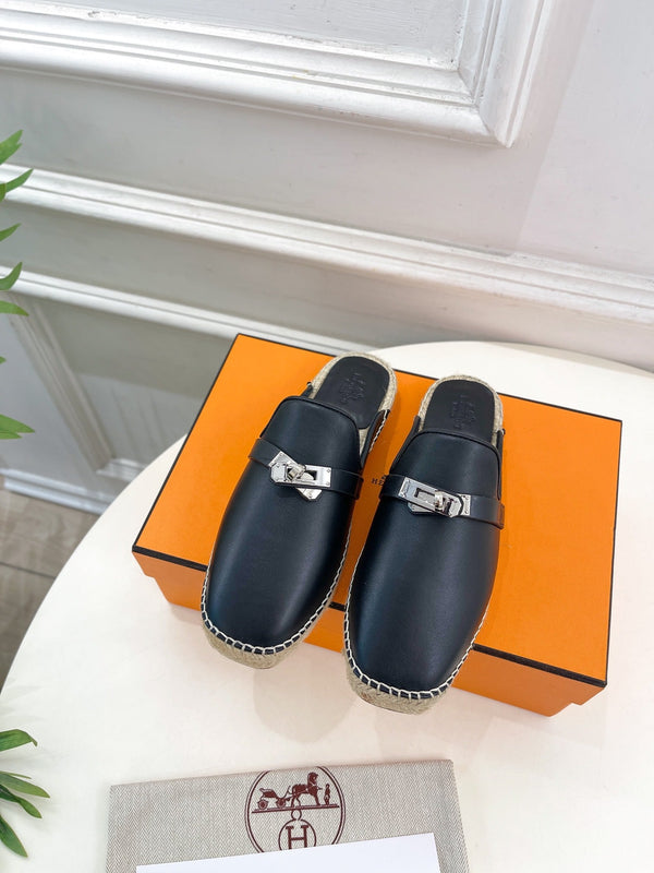 HM Feria Espadrille 20mm Black Calfskin And Handwoven Hemp Rope 967988