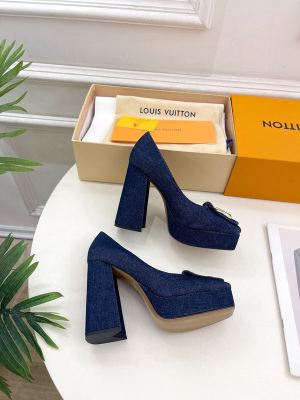 SHAKE MARY JANE HIGH HEEL 12 CM IN CLASSIC BLUE DENIM FABRIC