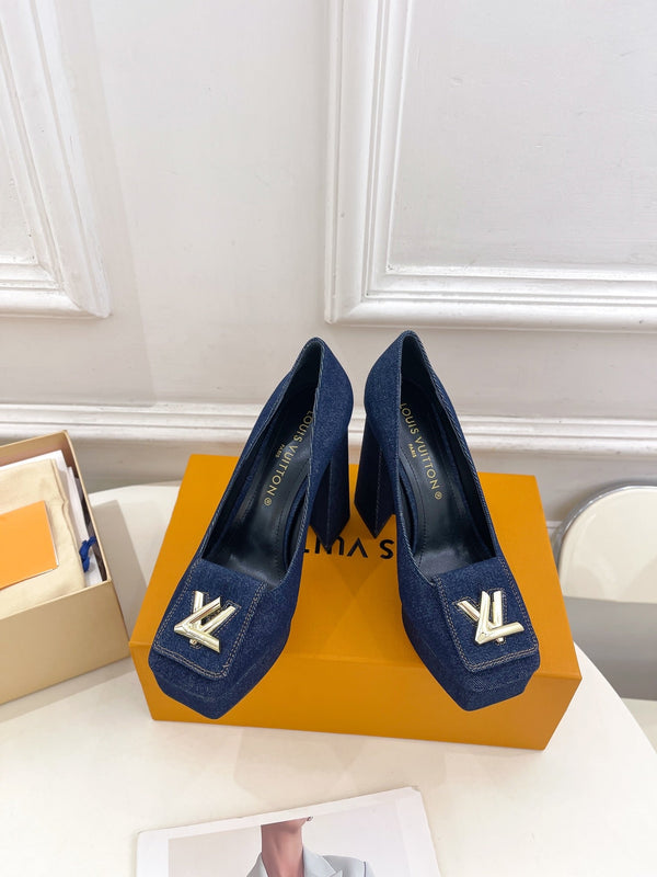 SHAKE MARY JANE HIGH HEEL 12 CM IN CLASSIC BLUE DENIM FABRIC