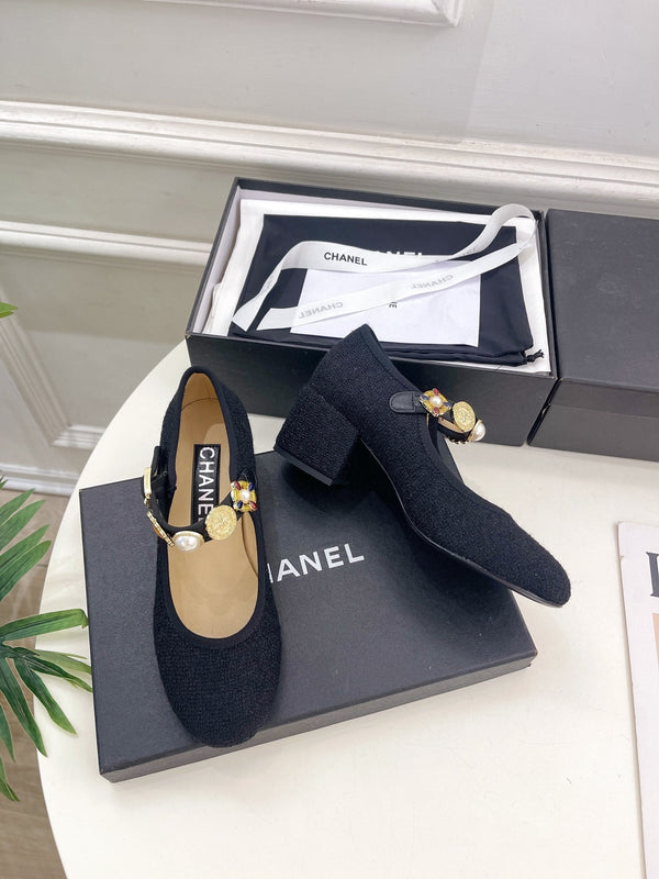 CC High Mary Janes 55mm Black Wool Tweed And Fabric 948815