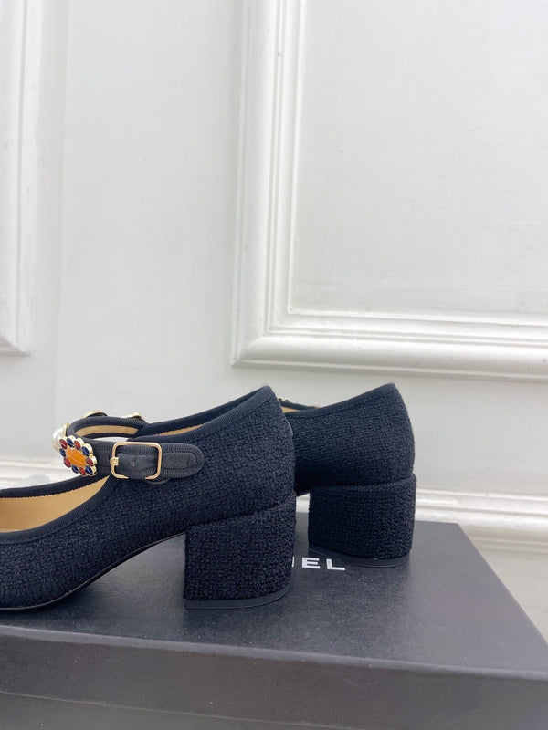 CC High Mary Janes 55mm Black Wool Tweed And Fabric 948815