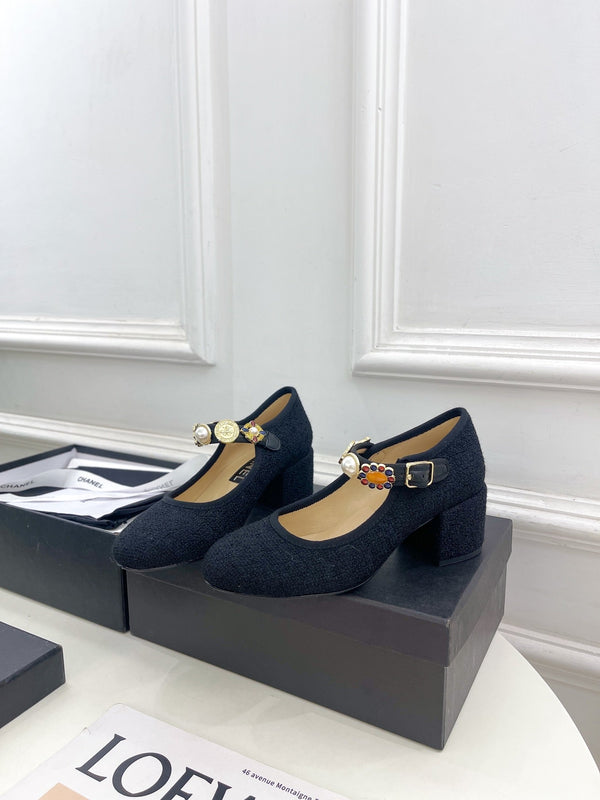 CC High Mary Janes 55mm Black Wool Tweed And Fabric 948815