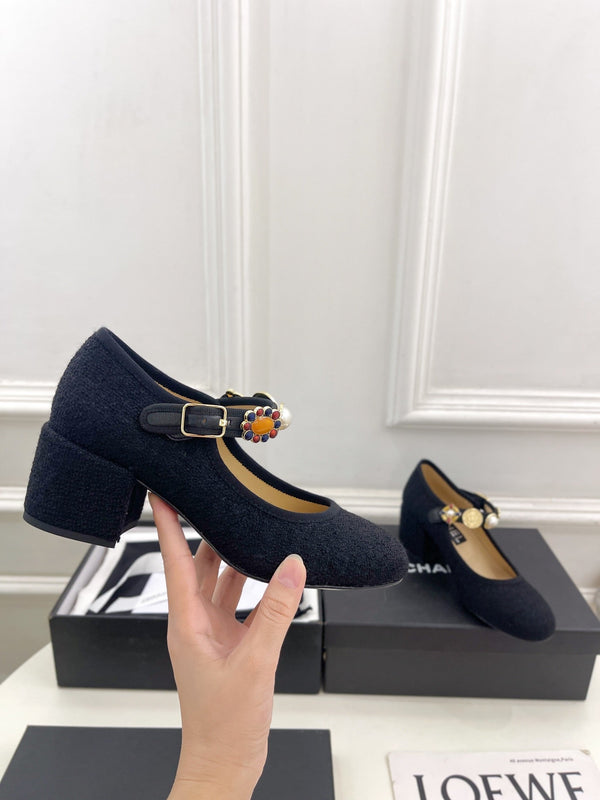 CC High Mary Janes 55mm Black Wool Tweed And Fabric 948815