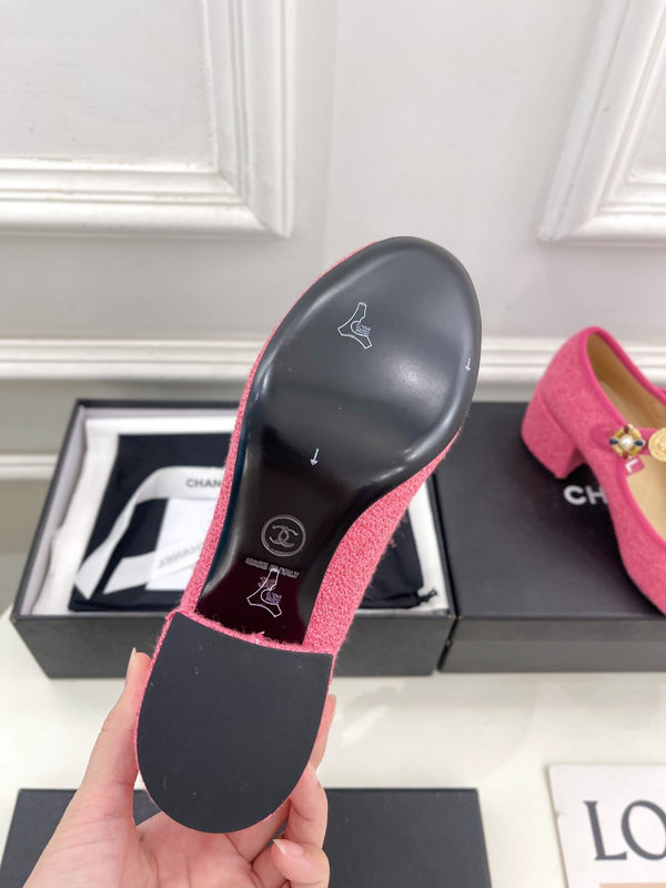 CC High Mary Janes 55mm in tweed di lana e tessuto rosa scuro 948817