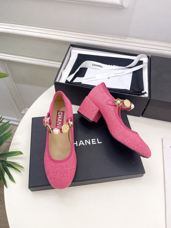 CC High Mary Janes 55mm in tweed di lana e tessuto rosa scuro 948817