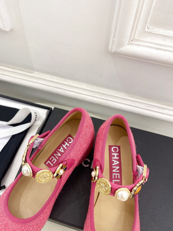 CC High Mary Janes 55mm in tweed di lana e tessuto rosa scuro 948817