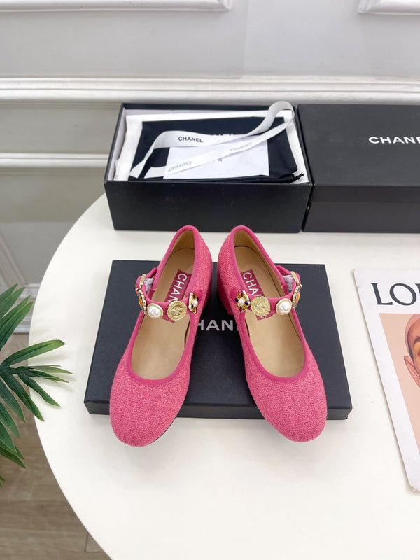 CC High Mary Janes 55mm in tweed di lana e tessuto rosa scuro 948817