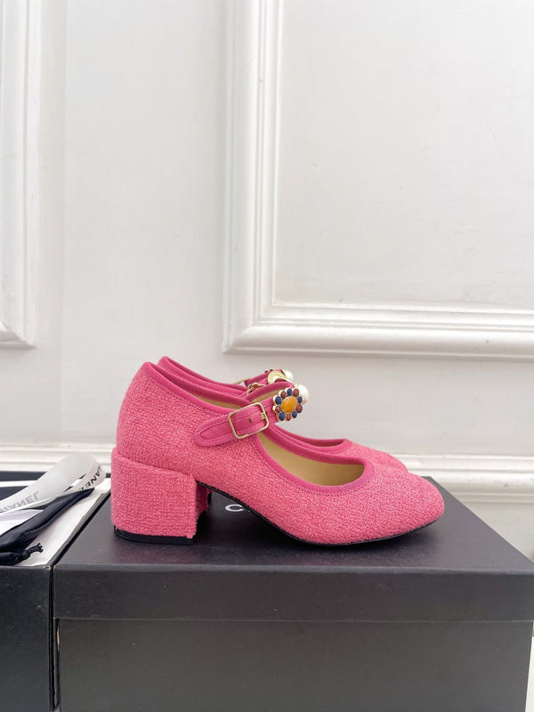 CC High Mary Janes 55mm in tweed di lana e tessuto rosa scuro 948817