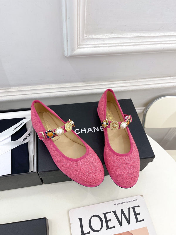 CC Ballet Flats 10mm Dark Pink Wool Tweed And Fabric 948828