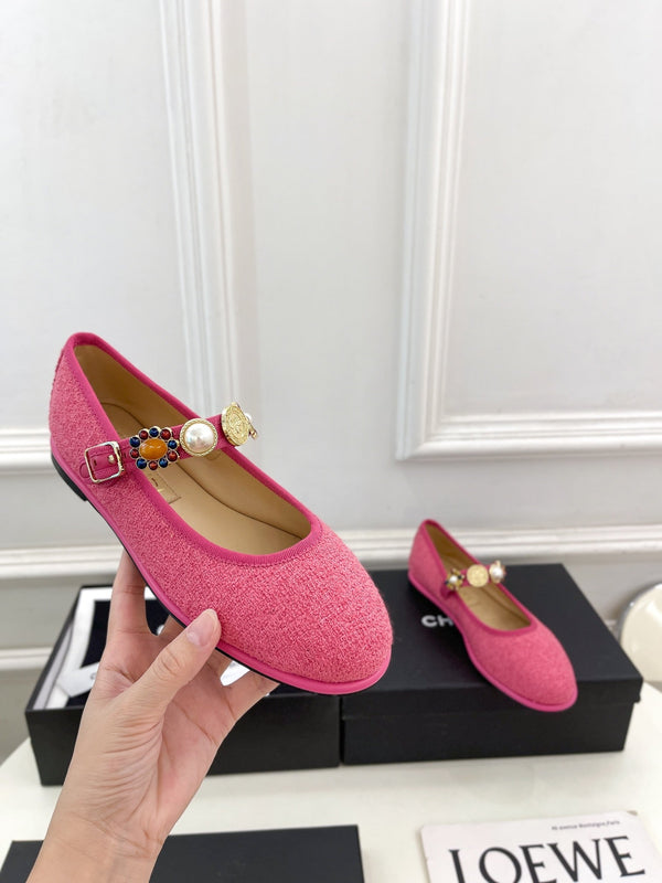 CC Ballet Flats 10mm Dark Pink Wool Tweed And Fabric 948828