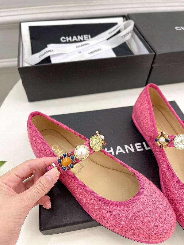 CC Ballet Flats 10mm Dark Pink Wool Tweed And Fabric 948828