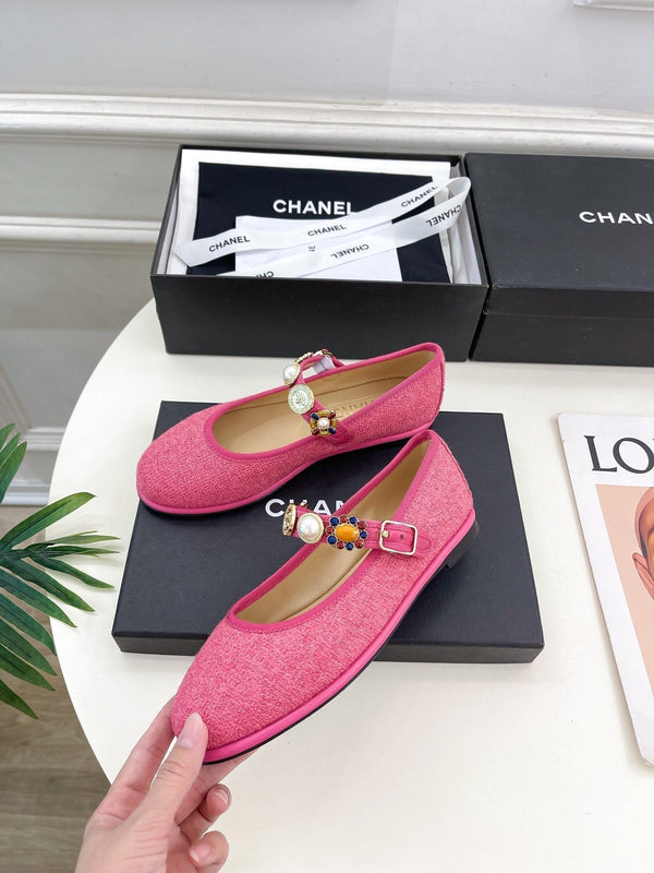 CC Ballet Flats 10mm Dark Pink Wool Tweed And Fabric 948828