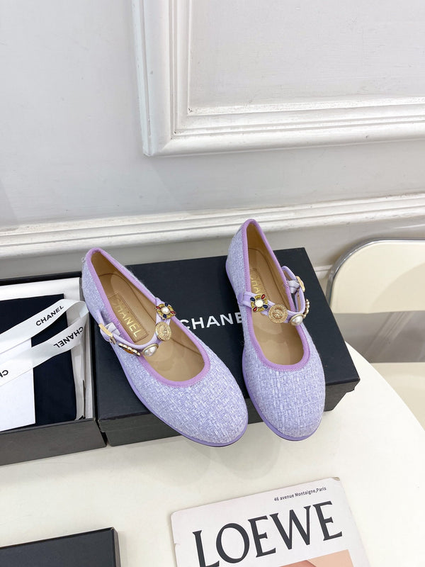CC Ballet Flats 10mm Light Violet Wool Tweed And Fabric 948830