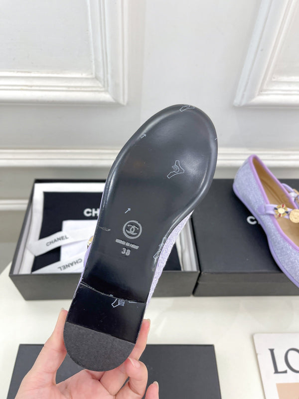 CC Ballet Flats 10mm Light Violet Wool Tweed And Fabric 948830