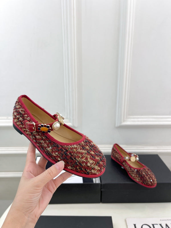CC Ballet Flats 10mm Colorful Wool Tweed And Fabric 948832
