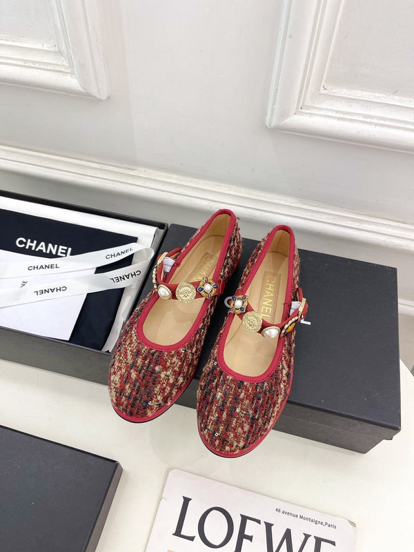 CC Ballet Flats 10mm Colorful Wool Tweed And Fabric 948832