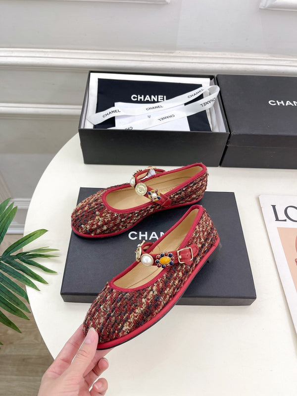 CC Ballet Flats 10mm Colorful Wool Tweed And Fabric 948832