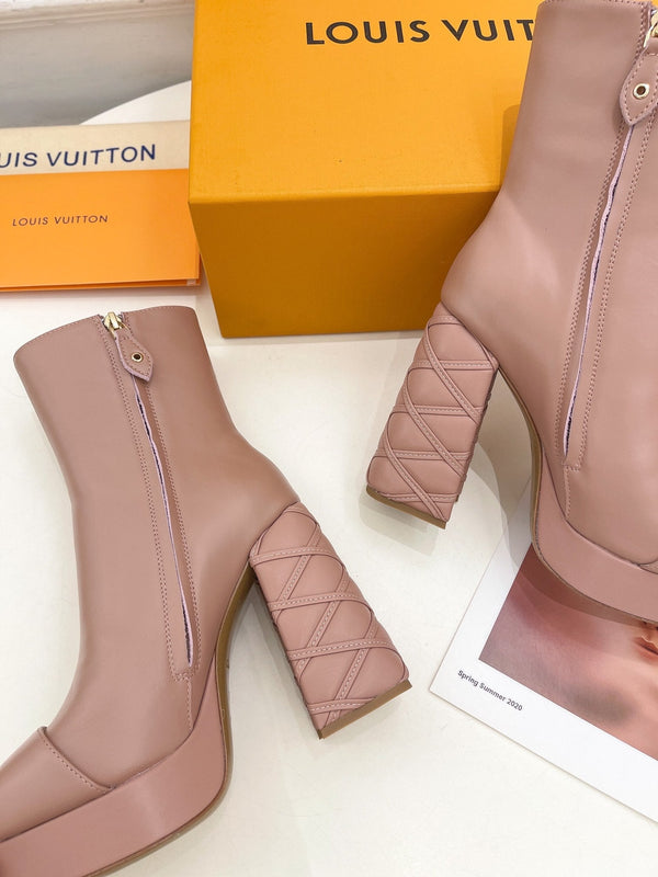 LV Shake Platform Ankle Boot 120mm Nude Pink Calfskin