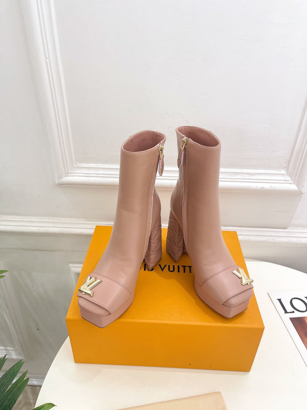 LV Shake Platform Ankle Boot 120mm Nude Pink Calfskin