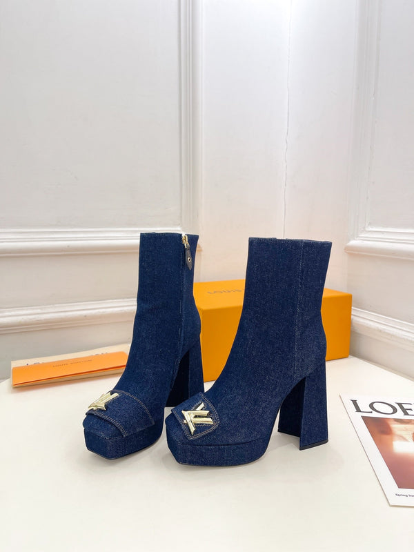 LV Shake Platform Ankle Boot 120mm Dark Blue Denim Fabric