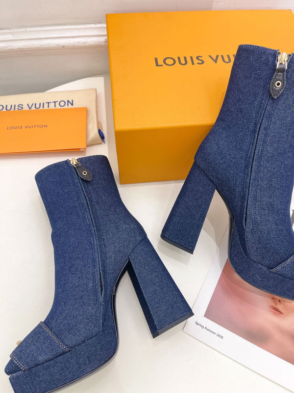 LV Shake Platform Ankle Boot 120mm Dark Blue Denim Fabric