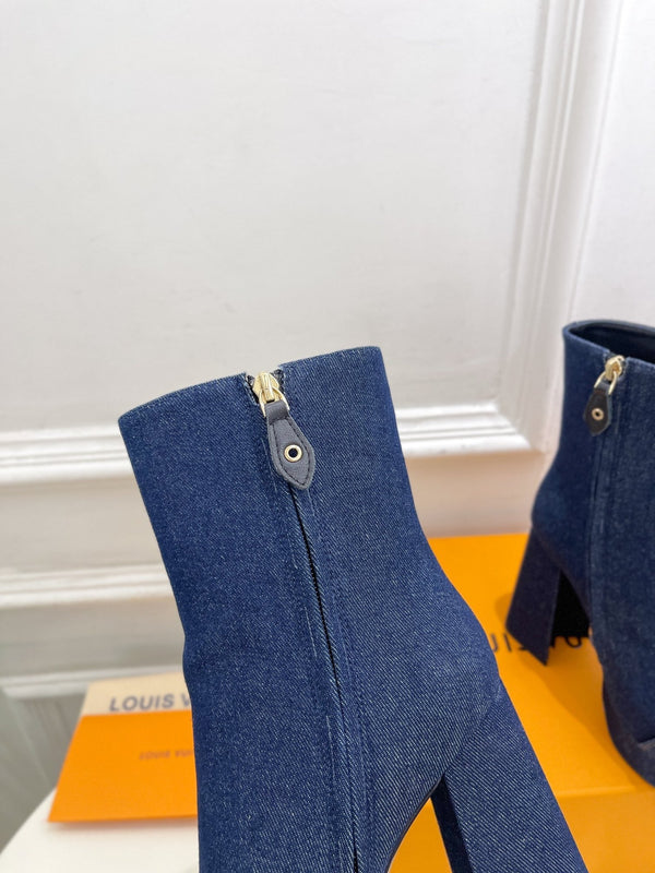 LV Shake Platform Ankle Boot 120mm Dark Blue Denim Fabric