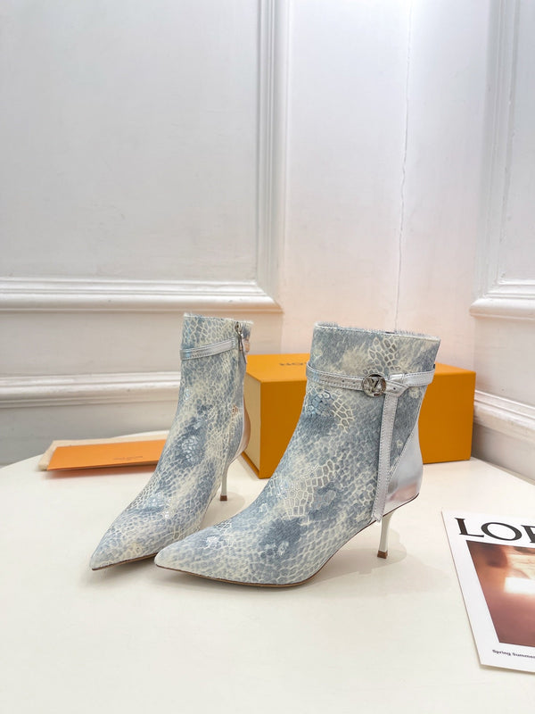 LV Stellar Ankle Boot 70mm White Mix Blue Calfskin