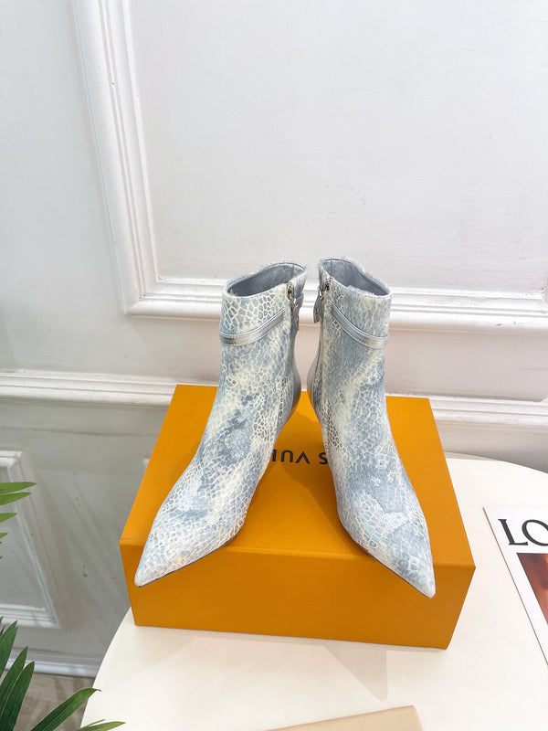 LV Stellar Ankle Boot 70mm White Mix Blue Calfskin