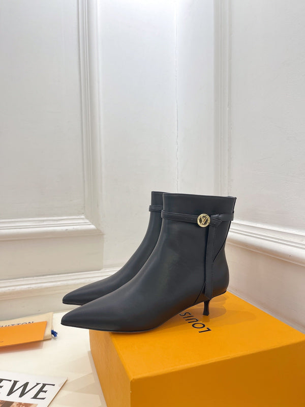 LV Stellar Ankle Boot 40mm Plain Black Calfskin