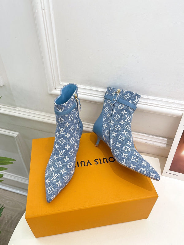 Stivaletto LV Stellar 40mm in tessuto jacquard monogramma azzurro