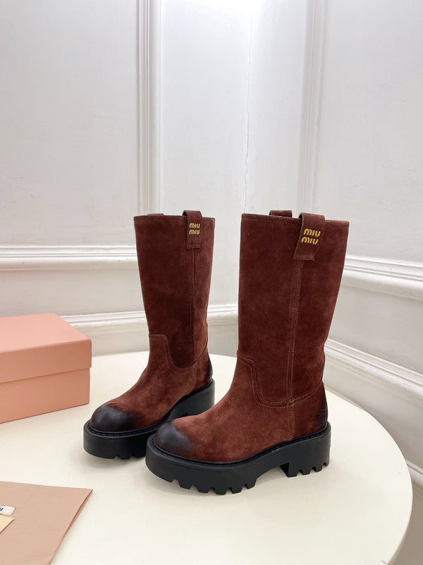 Miu short Boots Red Brown Sude
