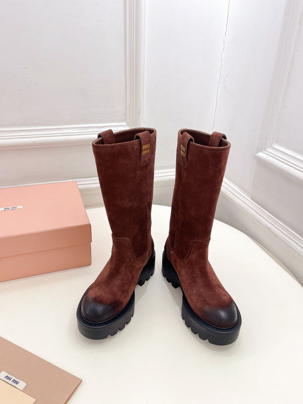 Miu short Boots Red Brown Sude