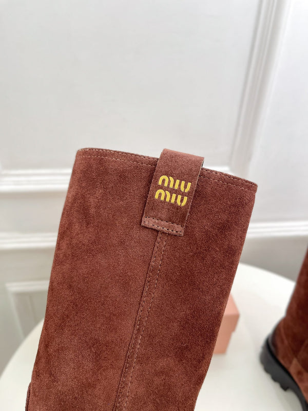 Miu short Boots Red Brown Sude