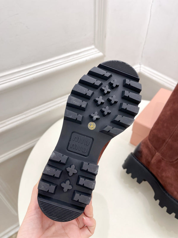 Miu short Boots Red Brown Sude