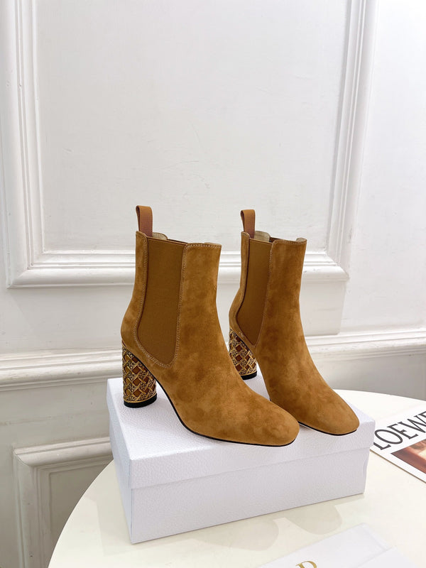 CD Icon Heeled Ankle Boot 80mm Brown Orange Suede