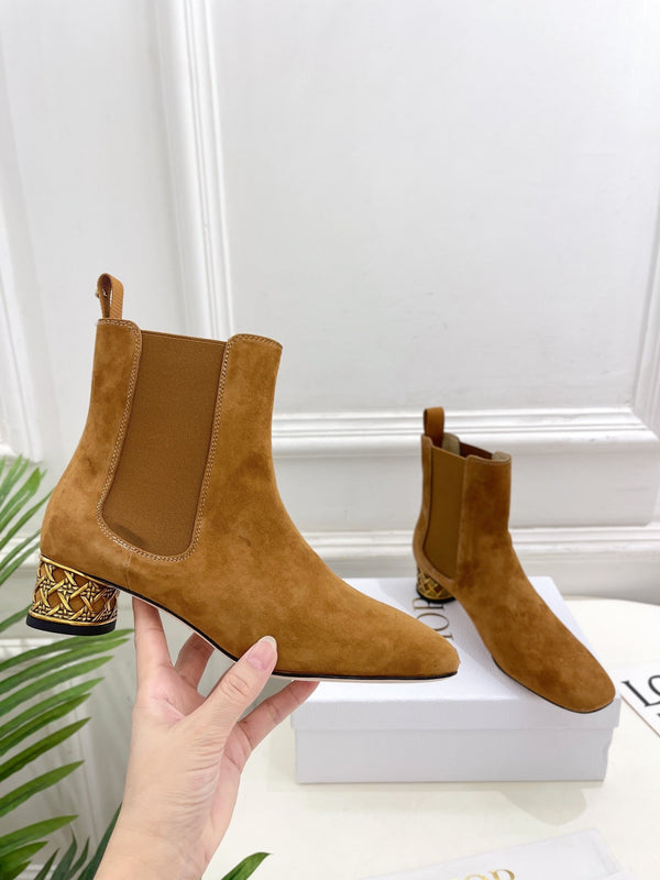 CD Icon Heeled Ankle Boot 40mm Brown Orange Suede