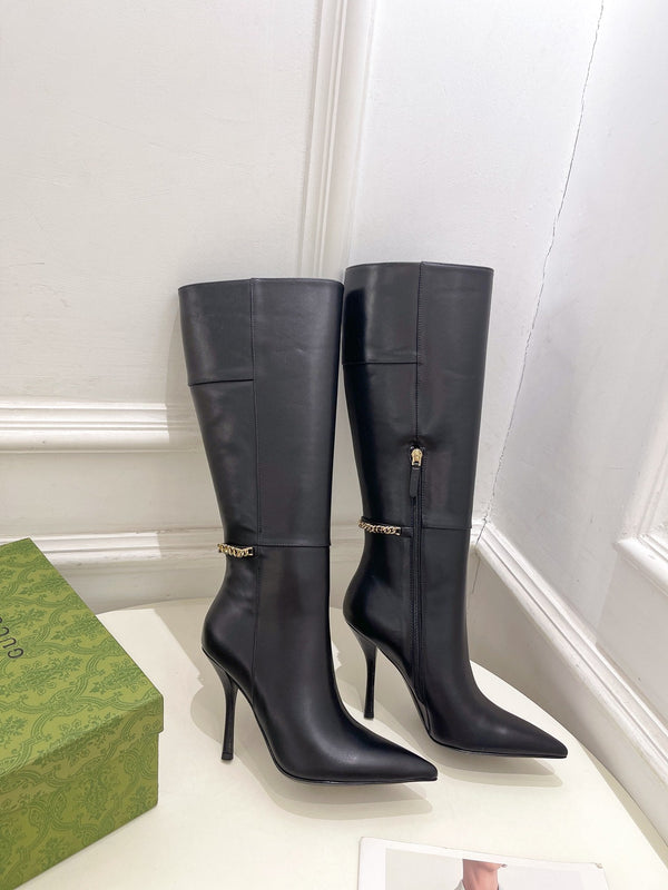 SIGNORIA KNEE BOOTS 10.5CM IN BLACK CALFSKIN
