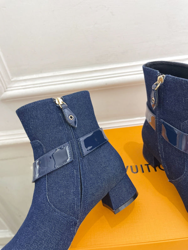 LV Ankle Boots 35mm Dark Blue Jacquard Fabric