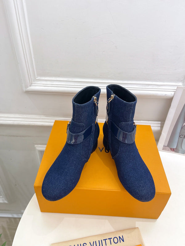 LV Ankle Boots 35mm Dark Blue Jacquard Fabric